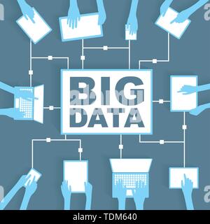 Grande dati ritaglio di carta con dispositivo BYOD rete Wifi la connettività Internet concetto, EPS10 raggruppati e stratificati Illustrazione Vettoriale