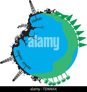 Controverso Fracking attrezzatura di trivella provoca danni per l'ambiente - Carta intaglio EPS10 Illustrazione Vettoriale