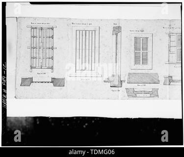 Fotocopia del valore misurato del disegno, circa 1892; LAVORI IN LEGNO dettagli della porta principale, finestre e porte interno - Faro de Punta Tonno, Punta Tonno, Emajagua, Maunabo Municipio, PR; U.S. Del Dipartimento del Commercio degli Stati Uniti; Coast Guard; Faro centrale Commissione; Barbier, Bernard, e Cie; Murphy, Kevin, trasmettitore; Morales, Luis, fotografo; Nistal-Moret, Benjamin, storico Foto Stock