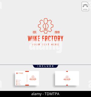 Vino logo marcia alcool design factory icona vettore Illustrazione Vettoriale