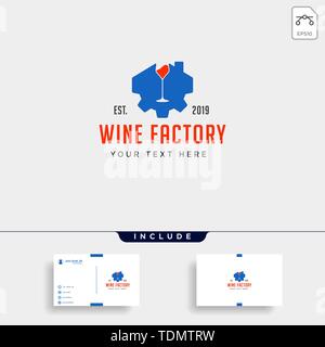 Vino logo marcia alcool design factory icona vettore Illustrazione Vettoriale