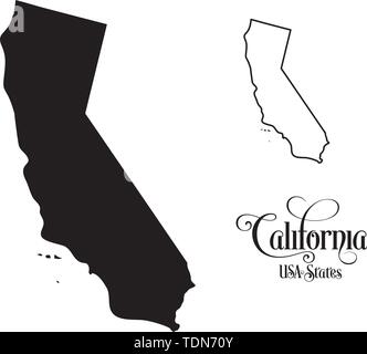 Mappa degli Stati Uniti d'America (USA) Stato della California - Illustrazione su sfondo bianco. Illustrazione Vettoriale