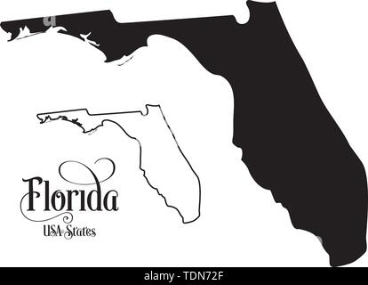 Mappa degli Stati Uniti d'America (USA) Stato della Florida - Illustrazione su sfondo bianco. Illustrazione Vettoriale