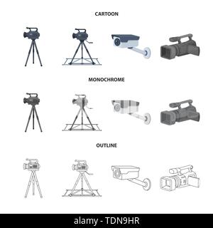 Illustrazione Vettoriale di camcorder e logo della fotocamera. Raccolta di camcorder e cruscotto icona vettore per il magazzino. Illustrazione Vettoriale