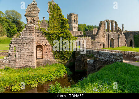 Fountains Abbey, Yorkshire Dales NP, nello Yorkshire, Regno Unito Foto Stock
