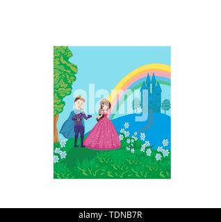 La principessa e il principe nel bellissimo giardino Illustrazione Vettoriale