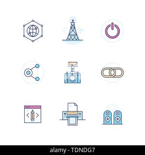 La tecnologia moderna - la coloratissima linea di stile design set di icone Illustrazione Vettoriale