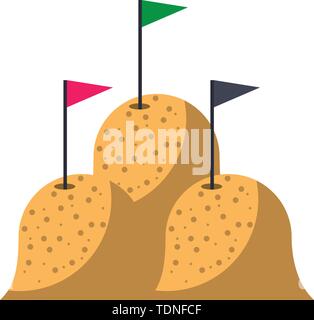 Montagne di sabbia con bandiere isolato Illustrazione Vettoriale