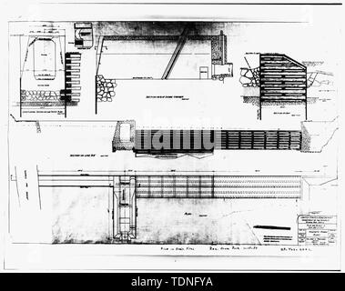 Fotocopia della costruzione microfiched disegno di Galloway e Markwart ingegneri, San Francisco, California, datato febbraio 1918 (Microfiched disegno si trova a Denver Service Center, -104-2222) piano e i dettagli della diga e di aspirazione - Yosemite Centrale Idroelettrica, autostrade 120 e 140, il Villaggio di Yosemite, Mariposa County, CA Foto Stock