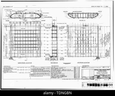 Fotocopia della costruzione originale disegno, datata 22 novembre 1935. (Stampa originale in possesso degli Stati Uniti Esercito di ingegneri, Distretto di Portland, Portland, O.) (N-2-115, foglio 3) SUPERIORE MITRA GATE, DISPOSIZIONE GENERALE. - Progetto Bonneville, navigazione Lock n. 1, Oregon riva del fiume Columbia vicino al primo e potente di Bonneville, contea di Multnomah, o Foto Stock