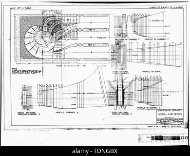 Fotocopia della costruzione originale disegno, datata 23 novembre 1934 (Originale stampa in possesso degli Stati Uniti Esercito di ingegneri, Distretto di Portland, Portland, O.) (P-5-310, foglio 1 di 2) Scorrere il design della custodia. - Progetto Bonneville, potente No.1, Spanning Bradford Slough, da Bradford Isola, Bonneville, Multnomah County, o Foto Stock
