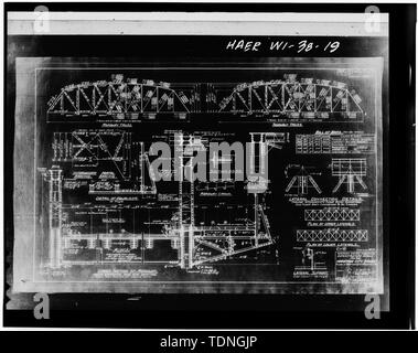 Fotocopia del disegno originale, datata 12 novembre 1929, intitolata "uperstructure dettagli per la maratona città ponte", il foglio 4 di 12 - Maratona Città bridge spanning grande fiume di nervatura, sulla linea di stato Highway 107, maratona, maratona County, WI Foto Stock