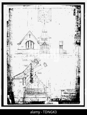 Fotocopia di disegni originali (originale si trova presso gli archivi nazionali, San Bruno, California, Navy - 104-A-2), che mostra in alzato frontale ed in sezione e. Albert Sutton, piano per cantiere cappella a U.S. Navy Yard, Mare isola, Cal., novembre 1900. - Mare isola Cantiere Navale, San Pietro Cappella, Walnut Street e cedro Parkway, Vallejo, Solano County, CA Foto Stock