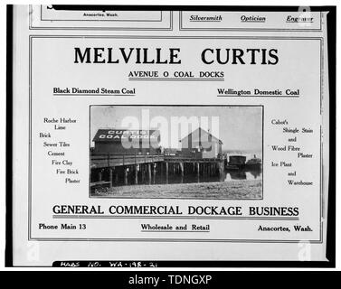 (Stampa originale, Museo Anacortes.) Tacoma Engineering Company, fotografo. Annuncio pubblicato in Anacortes American Aprile 1907. Stessa vista come WA-198-14. - Curtis Wharf, O e seconda strade, Anacortes, Skagit County, WA; Maul, David, trasmettitore Foto Stock