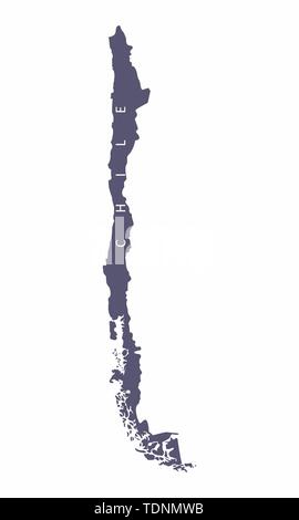 Il Cile silhouette mappa isolati su sfondo bianco Illustrazione Vettoriale