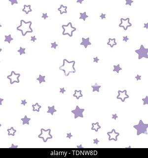Seamless pattern astratti con leggermente arrotondata viola stelle su sfondo bianco. Illustrazione Vettoriale. Magic sky. Stardust sfondo. Ornamento infantile Illustrazione Vettoriale