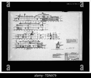 Fotocopia del Dipartimento di guerra disegno (originale si trova a Fort McCoy, Wisconsin). Elevazioni, PLAN numero 700-1277 - Fort McCoy, Edificio n. T-101, 400' a nord di intersezione di Oriente e Occidente in sede di strade, Sparta, Contea di Monroe, WI Foto Stock