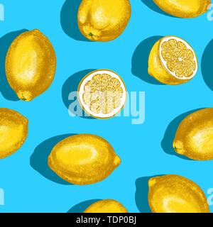 Frutta limone texture seamless, sfondo, sfondo disegnato a mano illustrazione vettoriale schizzo colore Illustrazione Vettoriale