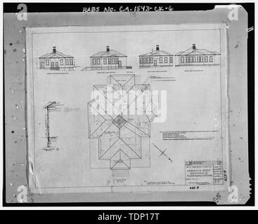 Fotocopia del disegno si trova presso archivi nazionali, San Bruno, California (Marina - un25-8). Piano di pavimento e elevazioni; 14 settembre 1928. - Mare isola Cantiere Navale, quarti A25, Maseda Road, il terminus a sud-est di intersezione con strada Imhoff, Vallejo, Solano County, CA Foto Stock