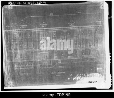 Fotocopia del disegno si trova presso archivi nazionali, San Bruno, California (Marina - M37-A7). Caserma marini, US Navy y vengono Mare isola, cal blocco anteriore metà sinistra, 30 luglio 1915. - Mare isola Cantiere Navale, Marine caserma, Cedar Avenue, lato ovest tra il dodicesimo e il quattordicesimo strade, Vallejo, Solano County, CA Foto Stock