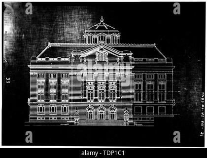 Fotocopia del disegno, (posizione di originale sconosciuto) Joseph Comparetto, Delineatore, data sconosciuta esterno, EST in alzato frontale - Hudson County Courthouse, 583 Newark Avenue, Città di Jersey, Hudson County, NJ Foto Stock