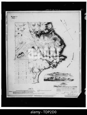 Fotocopia della mappa (da archivi nazionali, cartografica della Divisione, gruppo di record 77, il dott. 124 fogli. 19-1) 'drawn e disegnata da Robt. Redmayne' Febbraio 20th, 1856 "UNA MAPPA DEGLI STATI UNITI Riserva MILITARE A BENICIA CAL." - Benicia Arsenal, Benicia Industrial Park, Benicia, Solano County, CA Foto Stock