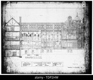 Fotocopia del valore misurato del disegno (da una copia dell'originale; copiare nel campo di accompagnamento dei record, posizione di originale sconosciuto) Adolf Scherrer, architetto ca. 1906 'MICHIGAN STREET ELEVAZIONE E SEZIONE" - Edificio Maennerchor, 102 West Michigan Street, Indianapolis, Marion County, in Foto Stock