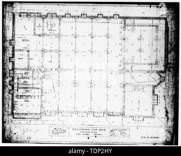 Fotocopia del valore misurato del disegno (da una copia dell'originale; copiare nel campo di accompagnamento dei record, posizione di originale sconosciuto) Adolf Scherrer, architetto ca. 1906 "piano del seminterrato' - Maennerchor Edificio, 102 West Michigan Street, Indianapolis, Marion County, in Foto Stock