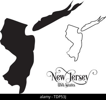 Mappa degli Stati Uniti d'America (USA) Stato del New Jersey - Illustrazione su sfondo bianco. Illustrazione Vettoriale