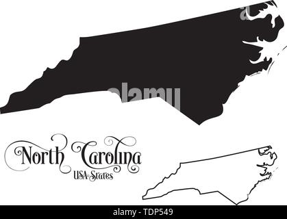 Mappa degli Stati Uniti d'America (USA) Stato della Carolina del Nord - Illustrazione su sfondo bianco. Illustrazione Vettoriale