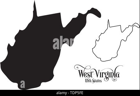 Mappa degli Stati Uniti d'America (USA) Stato di West Virginia - Illustrazione su sfondo bianco. Illustrazione Vettoriale