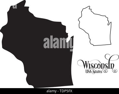 Mappa degli Stati Uniti d'America (USA) Stato del Wisconsin - Illustrazione su sfondo bianco. Illustrazione Vettoriale