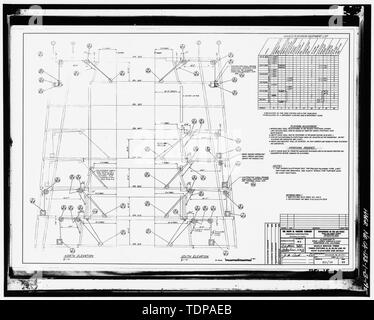 Fotocopia del disegno (1975 disegno meccanico da Ralph M. Parsons Company) paranco elevazioni e dettagli per MST stazioni 12, 21, 30, 39, e 63, foglio M-2 - Base aerea di Vandenberg, Space Launch Complex 3, Launch Pad Est 3, Napa e Alden strade, Lompoc, Santa Barbara County, CA Foto Stock