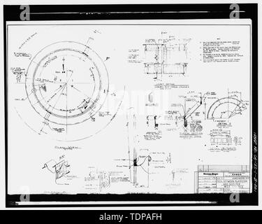 Fotocopia del disegno (1976 disegno architettonico da Stearns-Roger incorporato) GUARNIZIONE TRA LA PIATTAFORMA ED IL BOOSTER, stazione di MST 70,5, FOGLIO 501-A3 - Base aerea di Vandenberg, Space Launch Complex 3, Launch Pad Est 3, Napa e Alden strade, Lompoc, Santa Barbara County, CA Foto Stock