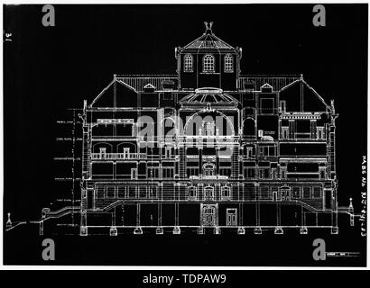 Fotocopia del disegno (posizione di originale sconosciuto) Joseph Comparetto, Delineatore, data sconosciuta esterno, WEST POSTERIORE - Hudson County Courthouse, 583 Newark Avenue, Città di Jersey, Hudson County, NJ Foto Stock