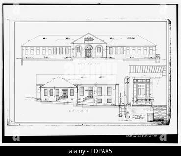 Fotocopia del disegno (1 marzo 1940 disegno architettonico da Heintz, Adler e Schutze, in possesso di Atlanta Autorità di alloggiamento). A sud e a est le elevazioni e dettagli di portoni. Il disegno n. A-61 - Clark Howell case, comunità centro, 528 Lovejoy Street, Atlanta, Fulton County, GA Foto Stock