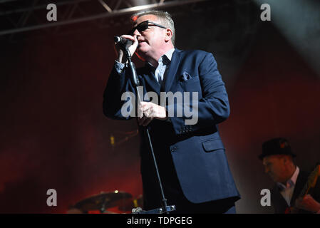 Londra ska band follia di eseguire come parte del Jockey Club Eglinton musica notte presso l'Aintree Racecourse di Liverpool, in Inghilterra il 17 maggio 2019 dotate di: suggs dove: Liverpool, Regno Unito quando: 17 maggio 2019 Credit: Graham Finney/WENN Foto Stock