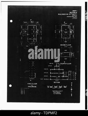 Fotografia di un disegno. '(Sezione trasversale e in pianta di layout) PARTE I, sezione 8, Edifici n. D-1 A D-10 INCL., la nitrazione, area di produzione, IMPIANTI B come di 4-24-44." DA PARTE DEGLI STATI UNITI Esercito di ingegneri. Impianti industriali di inventario, Holston Ordnance Opere, Kingsport, Tennessee. Impianto B, le parti II, III. (Nashville, TN- ufficio del distretto ingegnere, 1944). - Esercito Holston Impianto di munizioni, RDX-e-COMPOSIZIONE-B Linea di produzione 9, Kingsport, Sullivan County, TN; Bachmann , Werner E; Tennessee Eastman Corporation; U.S. Dipartimento dell'esercito; National D Foto Stock