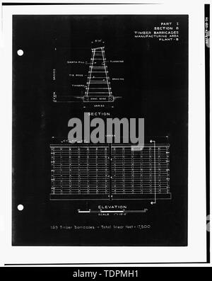 Fotografia di un disegno. "Parte I, sezione 8, del legname barricate, area di produzione, IMPIANTI B.' dall'U.S. Esercito di ingegneri. Impianti industriali di inventario, Holston Ordnance Opere, Kingsport, Tennessee. Impianto B, le parti II, III. (Nashville, TN- ufficio del distretto ingegnere, 1944). - Esercito Holston Impianto di munizioni, RDX-e-COMPOSIZIONE-B Linea di produzione 9, Kingsport, Sullivan County, TN; Bachmann , Werner E; Tennessee Eastman Corporation; U.S. Dipartimento dell'esercito; difesa nazionale Comitato di ricerca; Fraser-Brace Società; Charles T. Incorpora principale Foto Stock