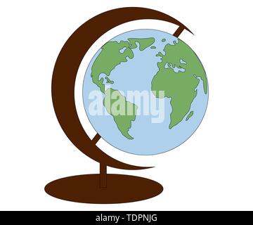 Globo del pianeta Terra con mappa politica del mondo. Isolato su sfondo bianco Illustrazione Vettoriale