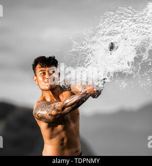 Spadaccino asiatico combattimenti acqua; Nuova Zelanda Foto Stock