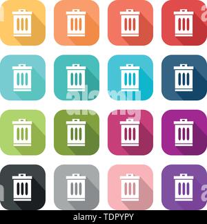 Rifiuti colorati bin icone Illustrazione Vettoriale