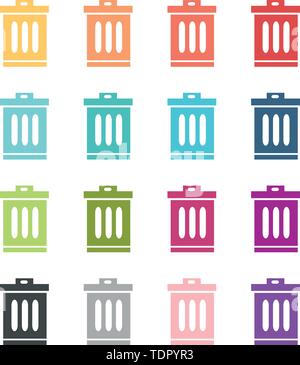 Rifiuti colorati bin icone Illustrazione Vettoriale