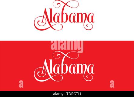 Tipografia del Stati Uniti Alabama membri illustrazione manoscritte su UFFICIALE DEGLI STATI UNITI Colori di stato. La calligrafia moderno elemento per il design. Vettore semplice Illustrazione Vettoriale