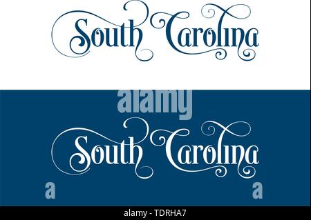 Tipografia del Stati Uniti Sud Carolina Stati illustrazione manoscritte su UFFICIALE DEGLI STATI UNITI Colori di stato. La calligrafia moderno elemento per il design. Semplice Illustrazione Vettoriale