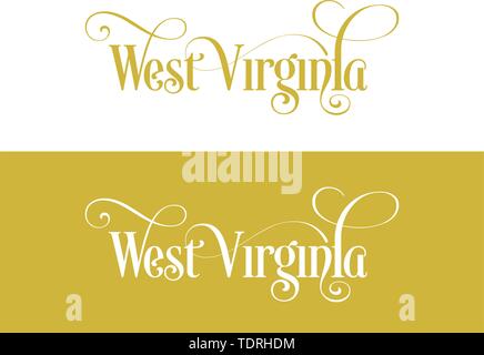 Tipografia del Stati Uniti West Virginia Stati illustrazione manoscritte su UFFICIALE DEGLI STATI UNITI Colori di stato. La calligrafia moderno elemento per il design. Semplice Illustrazione Vettoriale