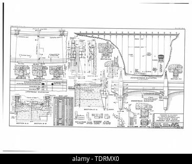 Copia fotografica della costruzione originale disegno datato 10 aprile 1928 (dal gruppo di record 115, Denver Ramo di archivi nazionali, Denver). Diga OWYHEE; parapetto e il manto stradale. - Owyhee Dam, attraverso Owyhee River, Nissa, Malheur County, o Foto Stock