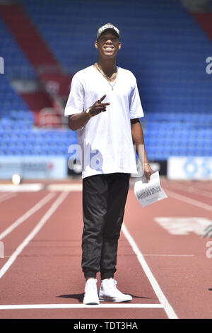 Ostrava, Repubblica Ceca. Il 18 giugno, 2019. Ponticelli lunghi Juan Miguel Echevarria (Cuba) pone per i fotografi durante una riunione prima di Ostrava Golden Spike, un IAAF World Challenge meeting di atletica, in Ostrava, Repubblica Ceca, il 18 giugno 2019. Credito: Jaroslav Ozana/CTK foto/Alamy Live News Foto Stock