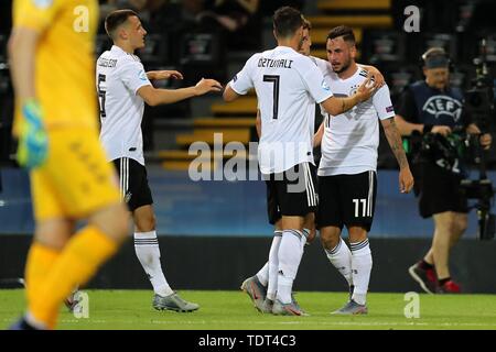 Firo: 17.06.2019, Fuvuball, Internazionale, UEFA U21 del Campionato Europeo 2019, 1° gruppo match Germania - Danimarca, Marco Richter, Germania, DFB, GER, figura intera, giubilo, | Utilizzo di tutto il mondo Foto Stock