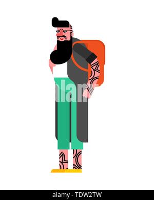 Hipster isolato. Look alla moda. Barbuto fashion-monger. Illustrazione Vettoriale Illustrazione Vettoriale
